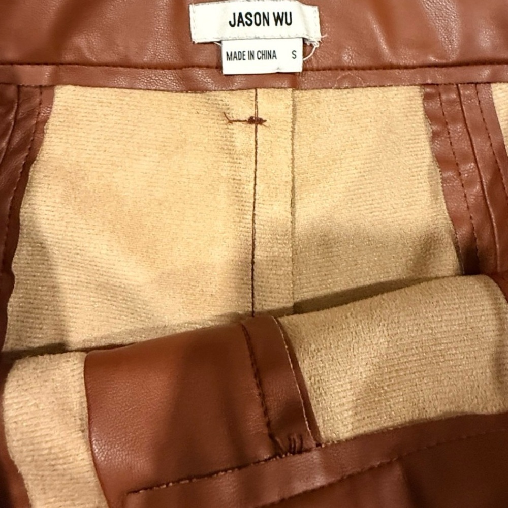 Jason Wu Faux Leather High Rise Skinny Pants Brown Split Hem S - Picture 4 of 6